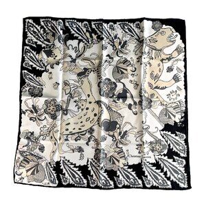 NWT Christian Lacroix Silk Scarf – Black & White Animal Floral Motif